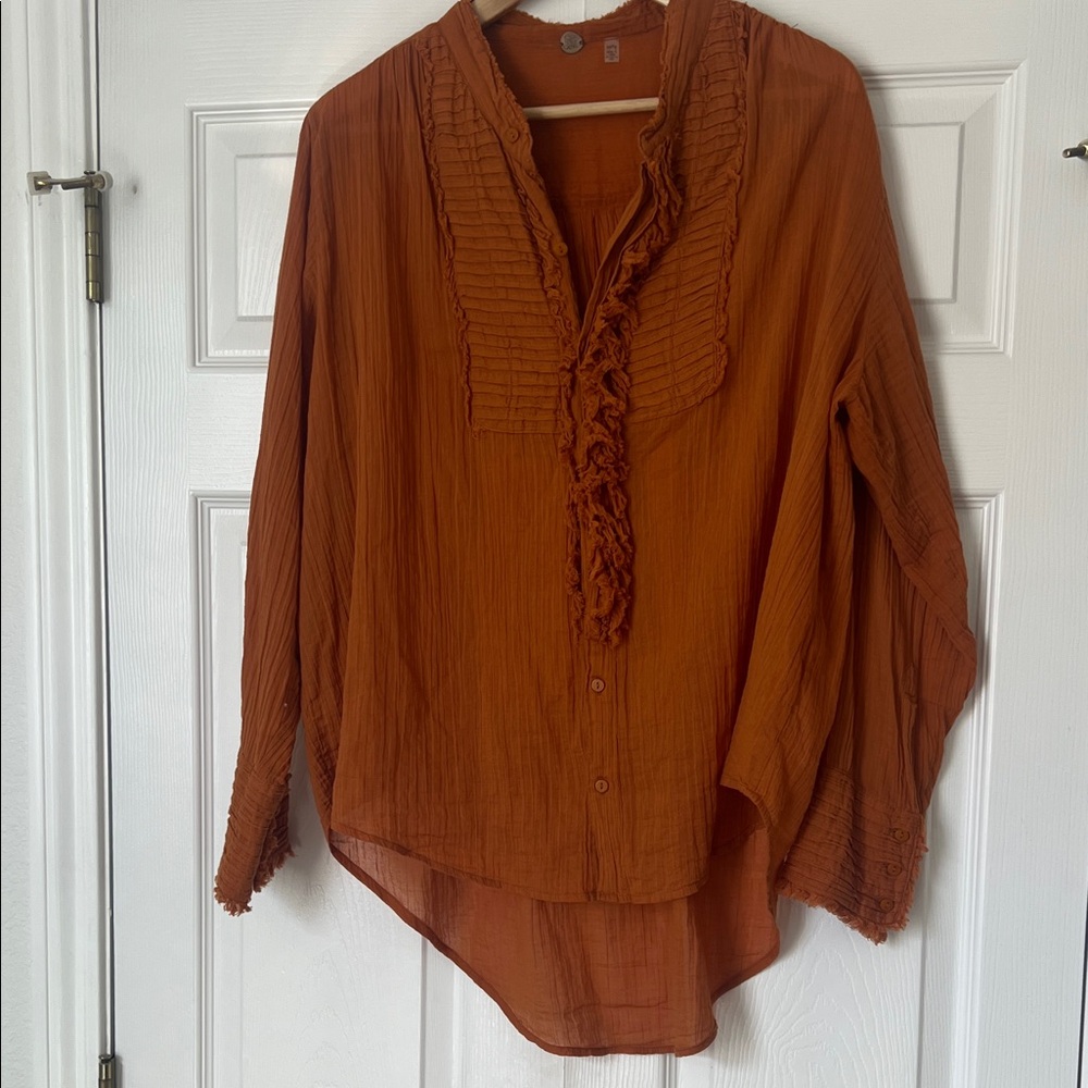 Free People Terracotta Button up shirt, XS, oversized, flowy and gauzy